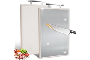 Gucass Plastikowych desek do krojenia bez BPA, Deska do krojenia ze stali nierdzewnej, dwustronne deski kuchenne, rączka, rowek na sok, wytrzymała, 38 × 26 cm