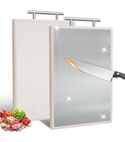 Tagliere double-face, in acciaio inossidabile 304 e paglia di