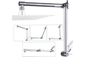 JINYOMFLY Przedłużenie ramienia prysznicowego 40,6 cm, przedłużenie głowicy prysznicowej z przegubem blokującym, regulowana wysokość i kąt, lity mosiądz, gwint G1/2"