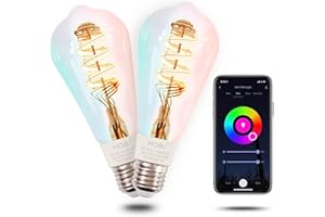MOES Alexa Smart Light Bulb E27 Vintage, WiFi RGB LED Lamp, Dimmable, 5W, 2700K-6500K Warm White Cold White, Edison Bulb, 16 Million Colours, Compatible with Alexa Google Home - 2 Pack