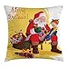 Produktbild MLNHY Christmas Throw Pillow Cushion Cover, Little Child Sitting on Santa Knee with Gifts Doll and Toy Train Kids Design, Decorative Square Accent Pillow Case, 18 X 18 inches, Multicolor