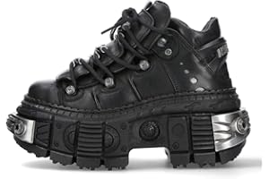 NEW ROCK Buty Unisex Podeszwa z koronką TANK Kolor Czarny Skóra/Unisex Black Boots Leather Shoelaces M.WALL106-S10