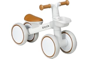 AIYAPLAY Bicicleta sin Pedales para Niños de 12-36 Meses Bicicleta de Equilibrio con Asiento Ajustable Cesta y 4 Ruedas Silenciosas Carga 20 kg 56x27x39 cm Blanco y Marrón