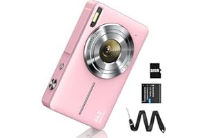 CAMKORY Appareil photo numérique FHD 1080P 44MP avec carte 32G, 16X zoom et batterie, portable simple pour enfants, étudiants, adolescents, débutants, seniors (rose)