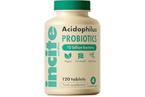 INCITE NUTRITION Probiotics for Gut Health – Acidophilus - 10 Billion CFU, 120 Tablets (4 Month Supply) – Gut Health & Digestion Support - High Strength Probiotics for Men & Women - Vegan & Non-GMO