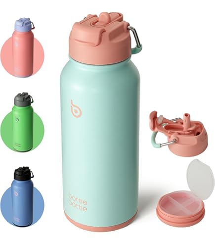 Roestvrijstalen waterfles met rietje, 1 liter, vacuüm geïsoleerd, grote