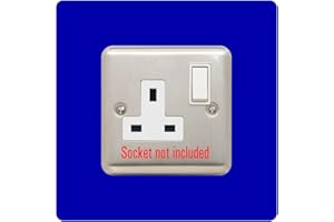 EWOLDS Single Socket Surround | Square | Acrylic Back Panel or Finger Plate | Light Switch Plug, Font Colour:Blue