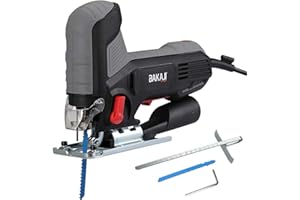 Bakaji Seghetto Elettrico Alternativo Pendolare 600W Velocità Regolabile 800-3000rpm con Inclinazione Lama in 3 Posizioni Lama 10cm Guida Righello e Adattatore Aspiratore Inclusi