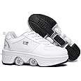 TAILORIA Women Double Row Roller Deformation Shoes Ladies Skating Children's Skateboard Four-Wheel Parkour Detachable Skate Cool Running (8.5, Whiteoutdoor Wheel)