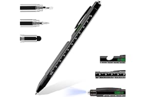 Penriter Penna Multifunzione 9 in 1, Penna con Livella, Scala, Cacciavite (piatta e incrociata), Apribottiglie, Penne Touch Screen e Luce LED, Gadget Utili, Idee Regalo Natale Anniversario Uomo