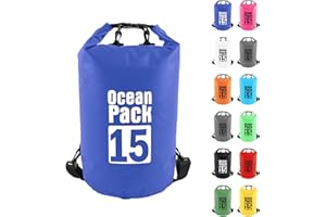 MOMAHUA 15L Sac étanche Polyvalent Bleu, 2L/5L/10L/15L/20L/30L Waterproof Dry Bag avec Longue Bandoulière Réglable Sac à Dos Confort Imperméable pour Bateau/Kayak/Pêche/Rafting/Natation/Camping/Snowboard