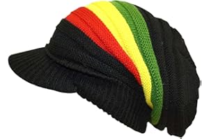 CRAZY LIZARD Sombrero Rasta para rastas, sombreros Bob Marley para hombre, accesorios para rastas, gorro jamaicano para hombre y mujer con colores rasta, color negro, Negro, Talla única