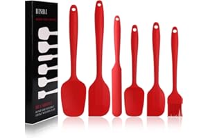 BINHAI Set spatola in silicone - Spatola in gomma rossa antiaderente a 6 pezzi con anima in acciaio inossidabile - Set di utensili da cucina a spatola resistente al calore per cottura