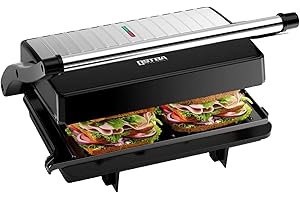 KITPRESENT OSTBA Tostapane Piastra, 1000W Piastra per Panini, Elettrica Sandwich Maker con Rivestimento Antiaderente, Apertura a 180 Gradi, Indicatore luminoso, Facile da Pulire