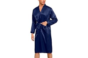 Irdcomps Peignoir Homme Satin Peignoir de Bain Hommes Robe de Chambre Kimono Japonais Col V Chemise de Nuit Robe avec Ceinture Vêtements De Nuit