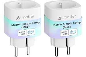 Meross 2PCS Matter Presa Smart con Consumo Energetico, Prese Alexa WiFi Con Matter, Facile da Installare, Misura Uscita del Pannello Solare Fotovoltaico, Supporto Per Apple Home, Alexa e Google Home