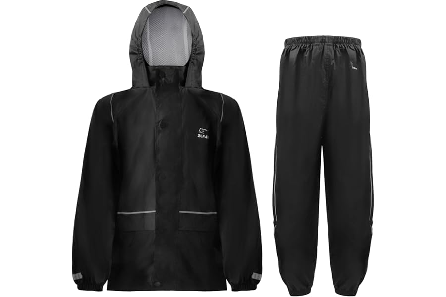Zorax Waterproof Rain Suit Boys Girls Light weight Jacket and Trouser Unisex Windproof Raincoat and Pants Hooded Suit,Carry Bag