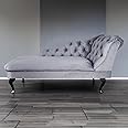 Paradise Furniture RegentTufted Chaise Lounge Sofa & Seating Handmade Velvet Living Room Bedroom Hallway Black Accent Chair (Right Hand, Platinum)