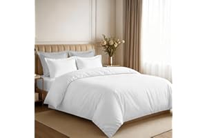 Pizuna 100% Cotton King Size Duvet Cover Sets White, 400 Thread Count Long Staple Cotton King Duvet Cover 230x220cm, Sateen Weave Quilt Cover with Button Closure (Kingsize Duvet Cover Sets)