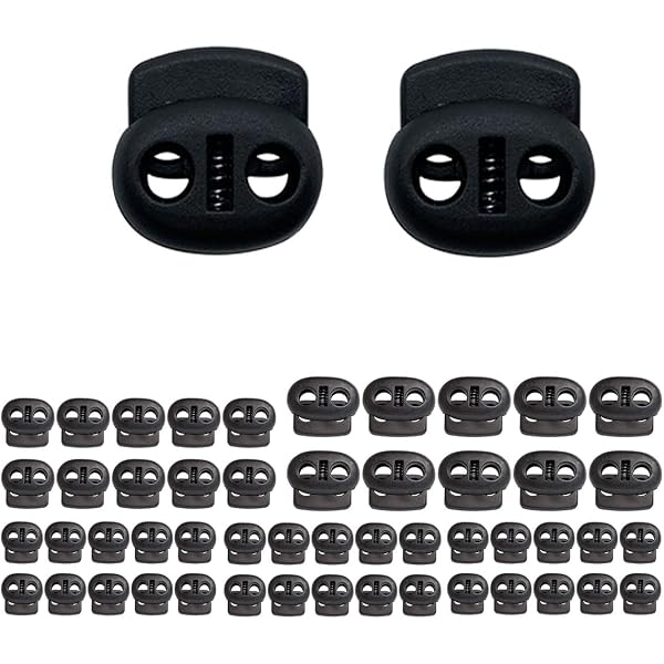 30 Fermacavo A Molla Con Doppio Foro In Plastica POM Per Lacci, Zaini, Tende - Colore Nero - copertina