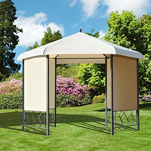 Outsunny® Pavillon Gartenpavillon Gartenzelt Partyzelt Festzelt Zelt 6-eckig, Metall+Polyester, Beige, 350x350x275cm - 2