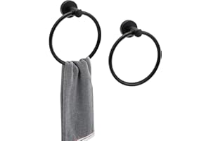 TOPZEA 2Pcs Towel Ring Hand Towel Holder 304 Stainless Steel Towel Racks Wall Mount Simple Round Towel Hanger for Bathroom Kitchen Storage, Matte Black