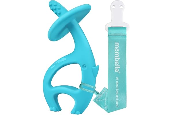 Jouets de dentition pour bébés de 3 à 12 mois avec clip, Mombella jouet de dentition éléphant pour bébé de 6 mois, jouets de dentition en silicone pour bébé, cadeau pour nouveau-né, bleu