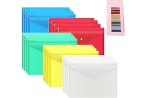 GNCLOUD 20pcs File Holders, A4 Folders Plastic A4 Folders, 20 Document Pockets and 1 Sticky Note for Home, Office, School (Colorful)