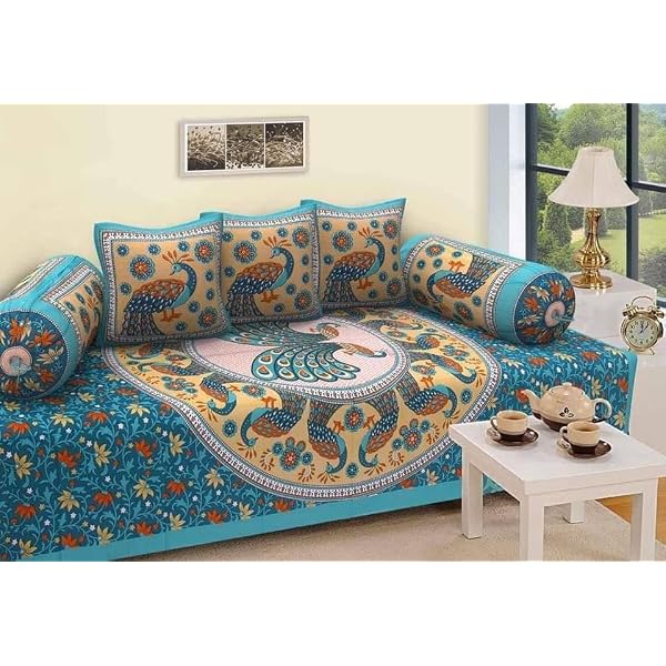Buy Orchid Homz Jaipuri Peacock Print Pure Cotton Diwan Set for