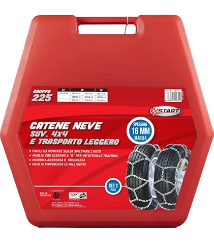Catene Da Neve OMOLOGATE Ö-Norm 5117 TÜV Per Pneumatici 225/65 R17 - Gruppo 245, Maglia 16mm
