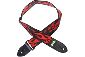 HEALLILY Adjustable Guitar Strap with Leather End for Acoustic Guitar Bass Electric Guitar (Flame), Flame