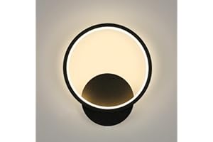 Riserva Wewnętrzna lampa ścienna LED, okrągła nowoczesna lampa ścienna 12W 1350LM, akrylowa lampa ścienna do sypialni, salonu, klatki schodowej, ciepła biel 3000K, czarna