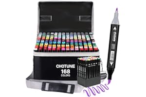 CHOTUNE Pennarelli 168 Colori，Impermeabili Marcatore Doppia Punta Design Morbido Della Testa，Marker Set Facile da Miscelare per Schizzi e Illustrazioni, con Base e Borsa per il Trasporto