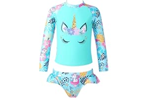 dPois Sirena Costume da Bagno Bambina Estate Due Pezzi Bikini Mare Piscina Spiaggia Maglietta Mniche Lunghe Mutandine da Nuoto Coda da Sirena Tankini Anti UV UPF 50+