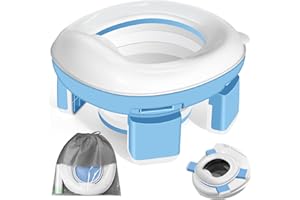 MACALLEN Riduttore WC Bambini Vasino Bambini, Vasino Portatile Per Bambini Da Viaggio, 3-In-1 Pieghevole Interno Esterno Allenamento Toilette Sedile, Riduttore Wc per Bambini con 20 Borsa per Vasino, Blu