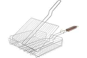 RUECAB 1089 Double barbecue réglable en acier inoxydable avec poignée en bois Argenté 6 x 33 x 69 cm