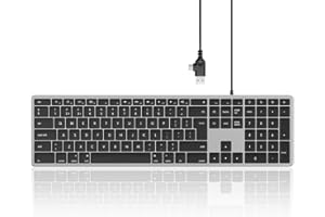 Seenda JP208 Wired Keyboard for Mac OS, Full-Size, Slim & Quiet, with Numeric Pad & 2-in-1 USB A/Type C Connector, Ideal for Home & Office - UK Qwerty Layout, Black and Dark Grey