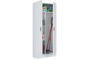 Miroytengo Armario Escobero 2 Puertas Multiusos Blanco, Aspiradora Cocina Despensa Lavanderia Auxiliar 73x182 cm