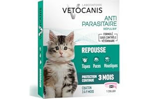 Vetocanis | Collier chaton anti-puces & anti-tiques | Traitement Protection Antiparasitaire Chaton | Efficace 3 Mois | Pour Chaton de - de 9 Mois | Résiste à l'Eau | Formulé sous contrôle Vétérinaire