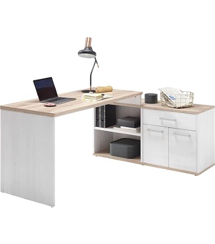 FMD Möbel Lexo Schreibtisch-Winkelkombination In Eiche – Tisch 136x75x68 Cm, Regal 137x71x33 Cm, Made In Germany