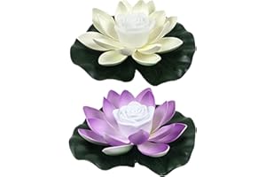 Yeehliny Schwimmende Lotuslichter, LED Wasserdichte Solar Seerosen Schwimmende solarleuchten Lotusblumen-Nachtlampe Lotusblüte Lotusblatt Teichlicht für Pool Teich Garten Deko (18CM-2PC-07#)