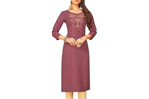 Ladyline Tunique brodée en rayonne unie à manches 3/4 Kurti Kurta pour femme