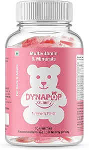 DYNAPOP MULTIVITAMIN & MINERALS GUMMY for KID's & ADULTS (Vitamins A, B5, B12, C, D, E, Folic Acid, Iodine, Magnesium, Zinc) 30 Gummy Bears