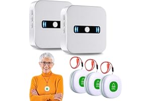 DAYTEE DAYTECH Wireless Caregiver Pager Alert System SOS Call Bell Button Alarm for Elderly Personal Home Attendant Nurse Seniors and Disabilities, 2 Receiver & 3 Portable Panic Buttons