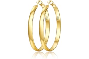 EXGOX Creolen Silber 925 für Damen 5mm Breite Groß Hypoallergene 14K Vergoldete Ohrringe Gold 30/40/50/60/70mm