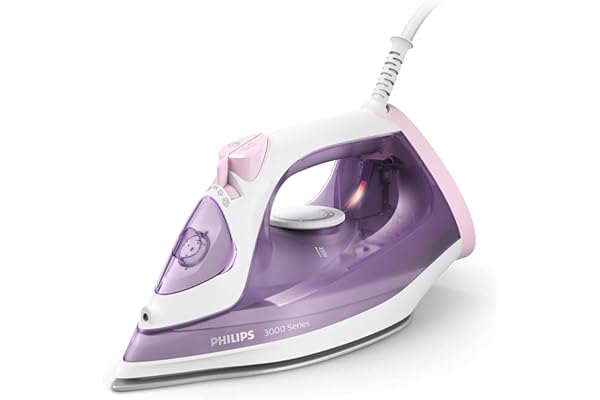 Philips Plancha de Vapor Serie 3000-2000W de Potencia, Golpe de Vapor de 140g, Vapor Continuo de 30 g/min, Suela Cerámica Antiadherente, Depósito de Agua de 300ml, Sistema Antigoteo (DST3010/30)
