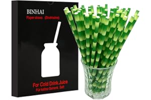 BINHAI Pajitas de papel de bambú verde, 100 unidades con embalaje reciclado biodegradable para decoración de pajitas a granel para uso diario, boda, celebración, bricolaje