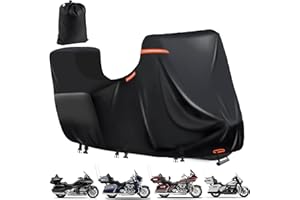 DOCEPERT Motorbike Covers for Outside Storage with Side+Top Box,600D Heavy Duty Waterproof Motorcycle Cover for Harley-Davidson Touring Models Ultra Classic,Glold Wing,Rain,Anti-UV (118"X44"X56" Black)