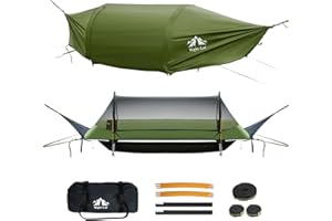 Night Cat Lay Flat Hammock: Flat Bottom with Mosquito Net Waterproof Rainfly for 1 Person Camping in Garden Backyard Wild