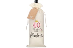 NIDEEN 40th Birthday Gifts for Women, Decorative 40th Birthday Wine Bottle Bag with Tag and Drawstring for Womens' 40th Birthday Gifts